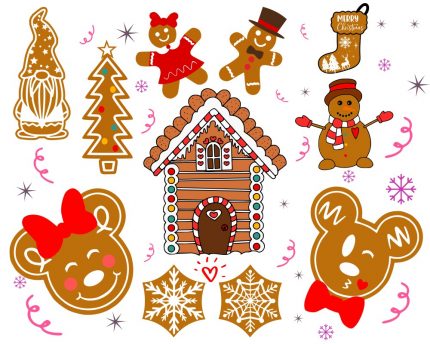 christmas gingerbread bundle included gnome,snowman, mickey, minnie, christmas sock, christmas tree, gingerbread man and woman