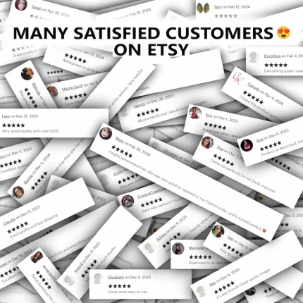 Collage of five-star customer reviews from Etsy for digital art prints.