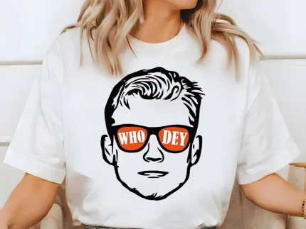 Cool Joe Who Dey SVG digital design mockup on a white fan t-shirt