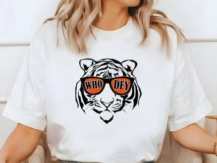 Who Dey Tiger SVG digital design mockup on a t-shirt